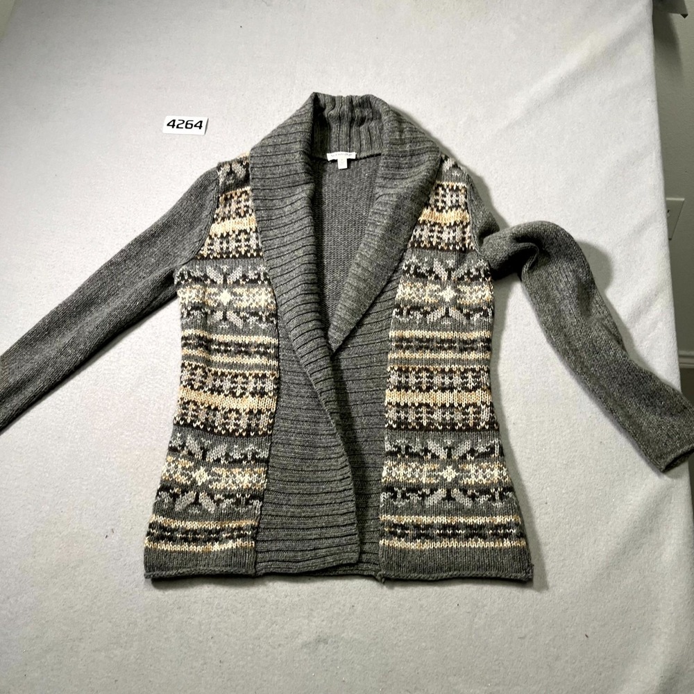 St John's Bay Cardigan Sweater Womens XL Gray Striped Tight Knit Shawl Neck